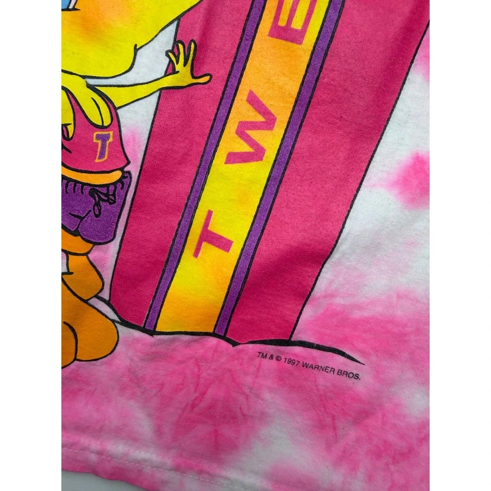 Vintage 1997 Warner Bros Tweety Bird Tie Dye Beach Cover Up Mini Dress Pink OS‎